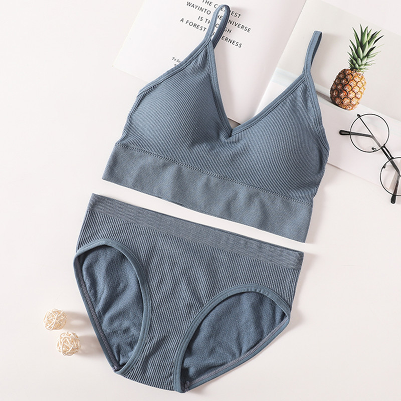 Set de chiloți sutien pentru femei Sutien fără sudură Slip decupat Cami Bralette Crop Top Sutiene Lenjerie sexy Sutien activ Set de lenjerie de corp sport