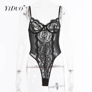 YiDuo Sensual Lingerie Bodysuit Women Lace Fitness Erotic Body Sleeveless Top Sexy Black Mesh Party Club Bodysuits 2022 Ново