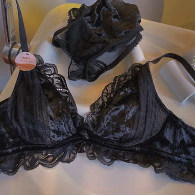 Lenjerie de lenjerie cu ceașcă de cristal ultra-subțire retro chiloți costum lenjerie de corp din catifea anti-loc sexy fără inel de oțel set de sutien confortabil