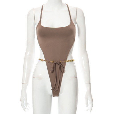 YiDuo Women 2022 Sexy Spaghetti Strap Εξώπλατο καλοκαιρινό κορμάκι παραλίας κορμάκι με επίδεσμο κορμάκι με μεταλλικές φόρμες με ζώνη