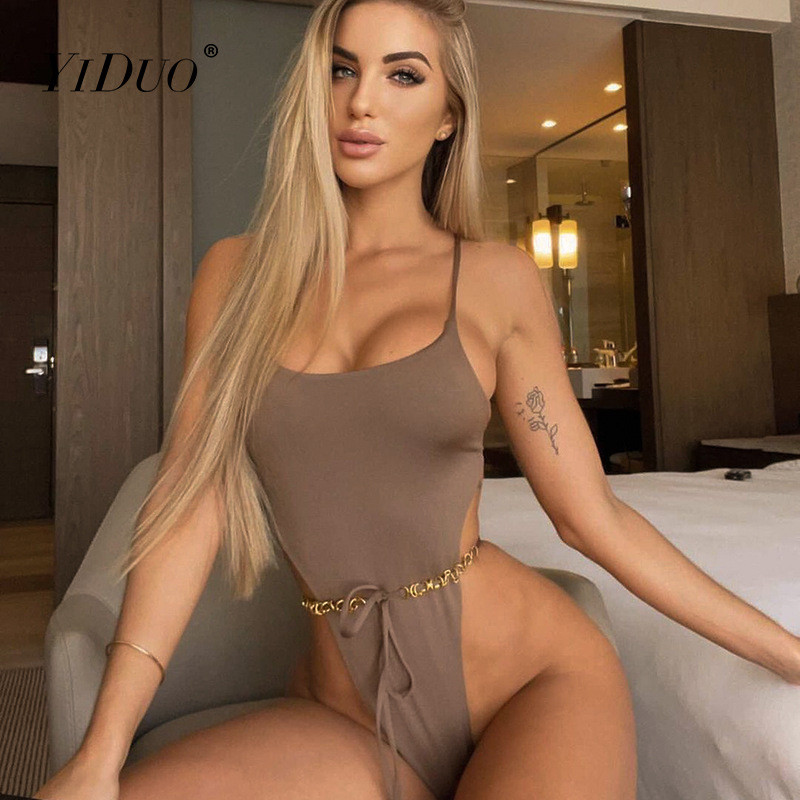 YiDuo Women 2022 Sexy Spaghetti Strap Εξώπλατο καλοκαιρινό κορμάκι παραλίας κορμάκι με επίδεσμο κορμάκι με μεταλλικές φόρμες με ζώνη