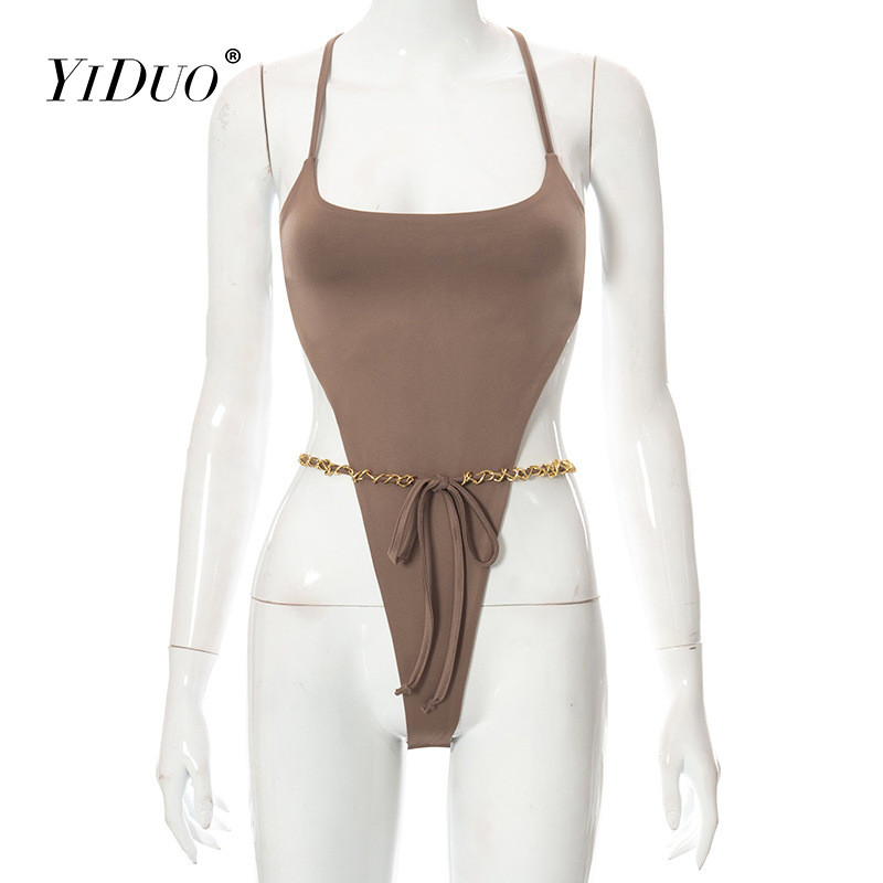 YiDuo Women 2022 Sexy Spaghetti Strap Εξώπλατο καλοκαιρινό κορμάκι παραλίας κορμάκι με επίδεσμο κορμάκι με μεταλλικές φόρμες με ζώνη
