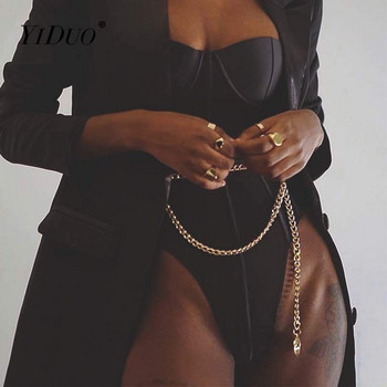 YiDuo 2021 Γυναικείες μεταλλικές αλυσίδες λουράκια εξώπλατες κορμάκια Σέξι κορμάκι με κομμένα ολόσωμη φόρμα Fashion Club Party Σατέν κορμάκι Μαύρο κόκκινο