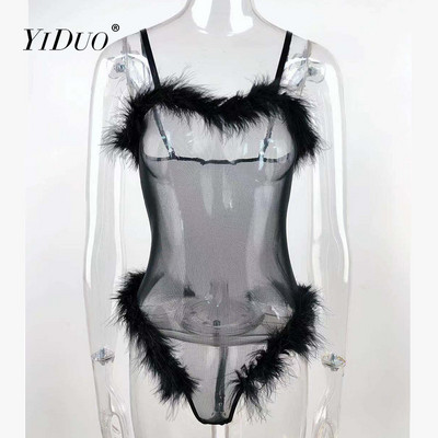 YiDuo sensuaalne naistepesu Bodysuit naiste erootiline läbipaistev võrksulg Sexy Body top Catsuit Clubwear Skinny Bodydoll must roosa