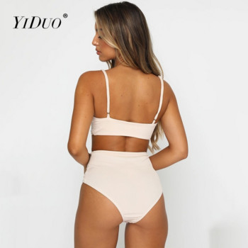 YiDuo Дамско модно лятно едноцветно боди без ръкави с V-образно деколте Изрязано секси боди 2021 г. Женско улично боди Club