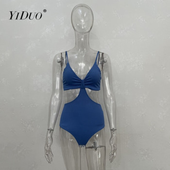 YiDuo Γυναικεία μόδα Καλοκαιρινή αμάνικη μονόχρωμη μπλούζα με λαιμόκοψη V-λαιμόκοψη Σέξι κορμάκι 2021 Γυναικεία Streetwear Bodysuit Club
