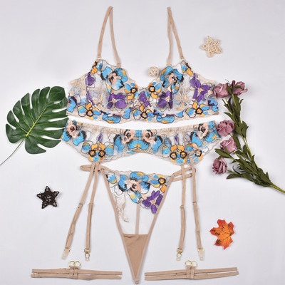 Yimunancy lilltikandiga läbipaistev erootiline komplekt naiste 4-osaline läbipaistev aluspesu komplekt Vintage sukapaela komplekt