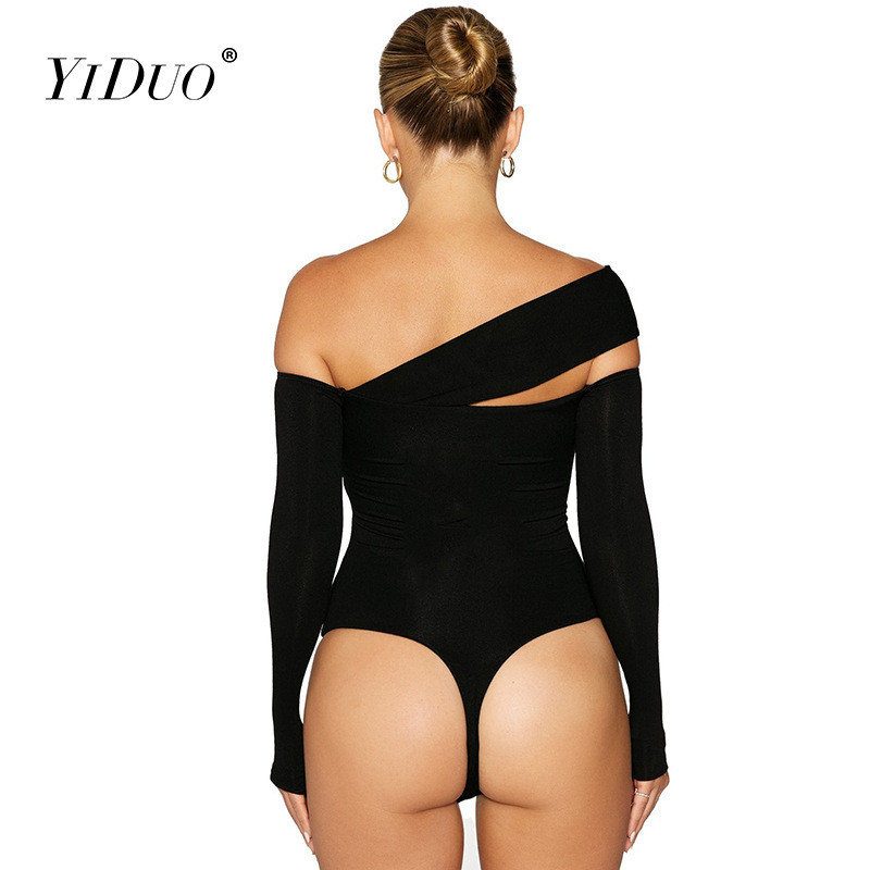 YiDuo Body cu bandaj de modă sexy pe un umăr pentru femei Topuri bodycon de bază Skinny Decupate cu mânecă lungă Salopete de corp pentru petrecere în club