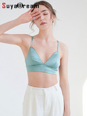 SuyaDream Set sutien din mătase pentru femei 92% mătase 8% spandex Cupă Lenjerie fără sârmă 2022 Lenjerie intimă confortabilă Negru