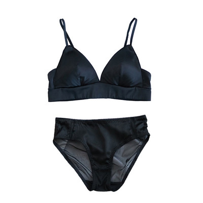SuyaDream Set sutien din mătase pentru femei 92% mătase 8% spandex Cupă Lenjerie fără sârmă 2022 Lenjerie intimă confortabilă Negru