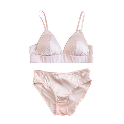 SuyaDream Set sutien din mătase pentru femei 92% mătase 8% spandex Cupă Lenjerie fără sârmă 2022 Lenjerie intimă confortabilă Negru