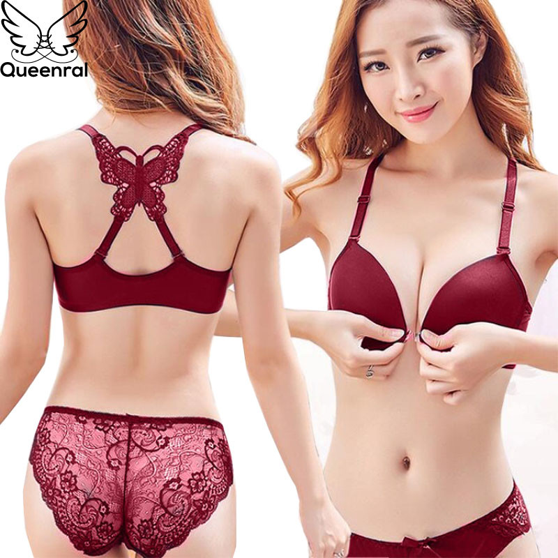 Queenral μπροστινό κλειστό Push Up Brassiere εσώρουχα Σέξι Σετ σουτιέν για Γυναικεία Εσώρουχα Μονόχρωμα Γυναικεία Σλιπ
