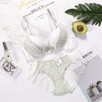 Set sutien ieftin pentru fete, lenjerie de corp Push Up din dantelă, chiloți, jacquard, respirabil, sexy, set de lenjerie intima fără fir sexy