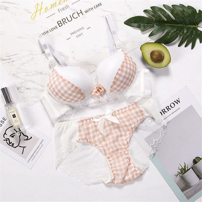 Set sutien ieftin pentru fete, lenjerie de corp Push Up din dantelă, chiloți, jacquard, respirabil, sexy, set de lenjerie intima fără fir sexy