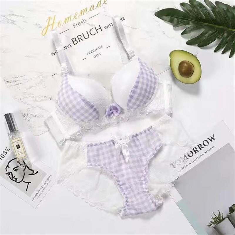 Set sutien ieftin pentru fete, lenjerie de corp Push Up din dantelă, chiloți, jacquard, respirabil, sexy, set de lenjerie intima fără fir sexy