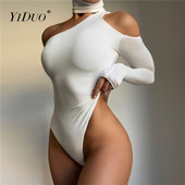 YiDuo Fashion Solid Negru Alb Choker Halter Salopetă Body cu Un Umăr Sexy Femei Club Party Tops Salopete 2022