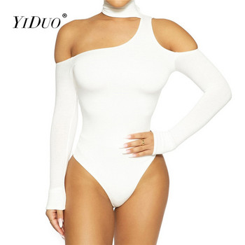 YiDuo Fashion Solid Μαύρο Λευκό Τσόκερ Σαλοπέτα με έναν ώμο Bodycon Ολόσωμη φόρμα σέξι Women Club Party Tops Φόρμες 2022