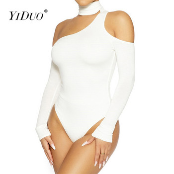 YiDuo Fashion Solid Μαύρο Λευκό Τσόκερ Σαλοπέτα με έναν ώμο Bodycon Ολόσωμη φόρμα σέξι Women Club Party Tops Φόρμες 2022