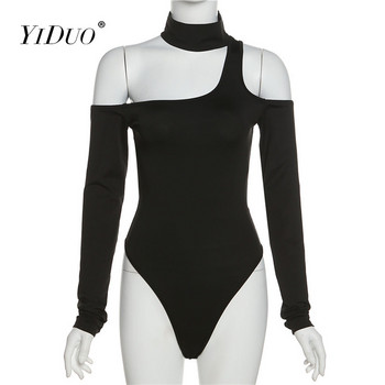 YiDuo Fashion Solid Black White Choker Halter One Shoulder Bodycon Гащеризон Секси дамски клубни парти топове Бодита 2022 Гащеризон