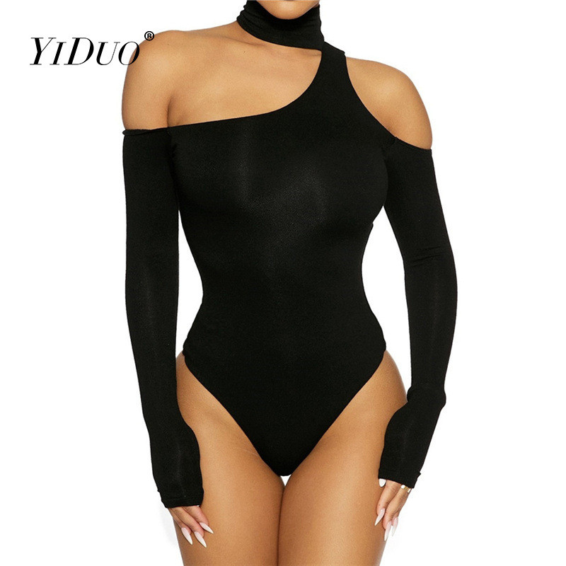 YiDuo Fashion Solid Negru Alb Choker Halter Salopetă Body cu Un Umăr Sexy Femei Club Party Tops Salopete 2022