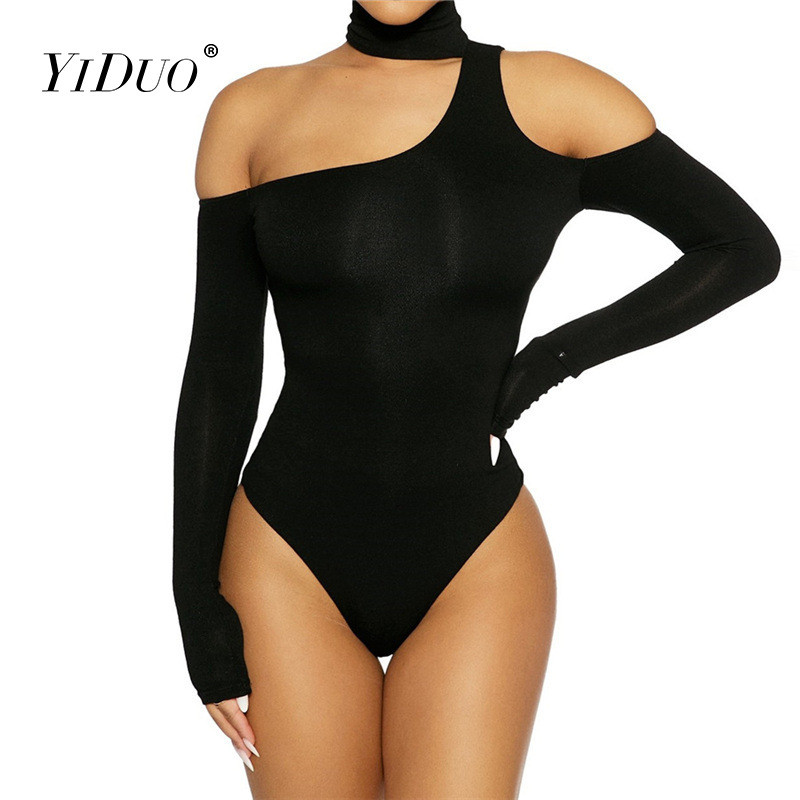 YiDuo Fashion Solid Negru Alb Choker Halter Salopetă Body cu Un Umăr Sexy Femei Club Party Tops Salopete 2022