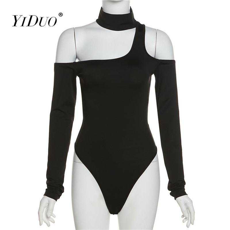 YiDuo Fashion Solid Negru Alb Choker Halter Salopetă Body cu Un Umăr Sexy Femei Club Party Tops Salopete 2022