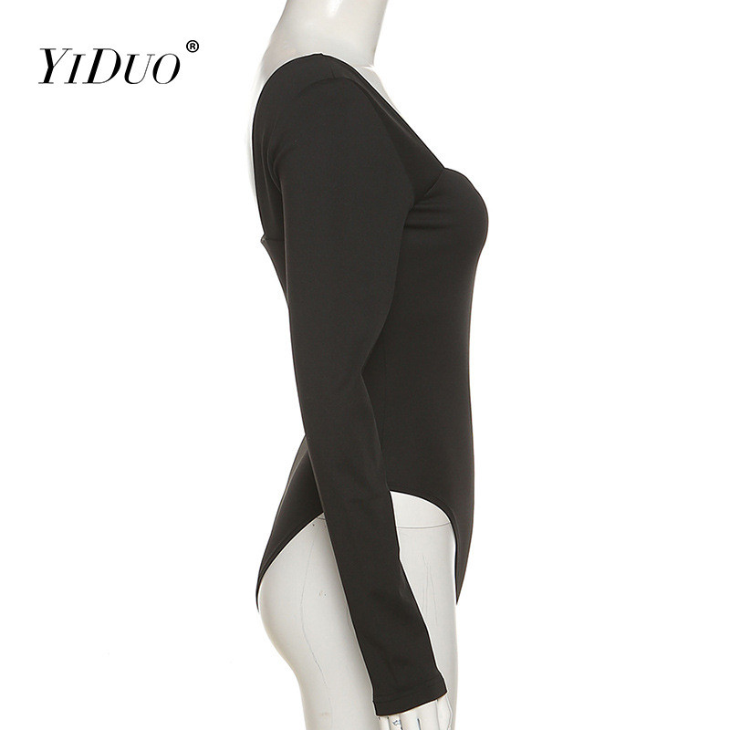 YiDuo Body cu mânecă lungă, sexy, fără spate, elegant, pentru femei, de bază, cu corp, cu corp de topuri, salopete slabe, body negre, pentru petrecere în club