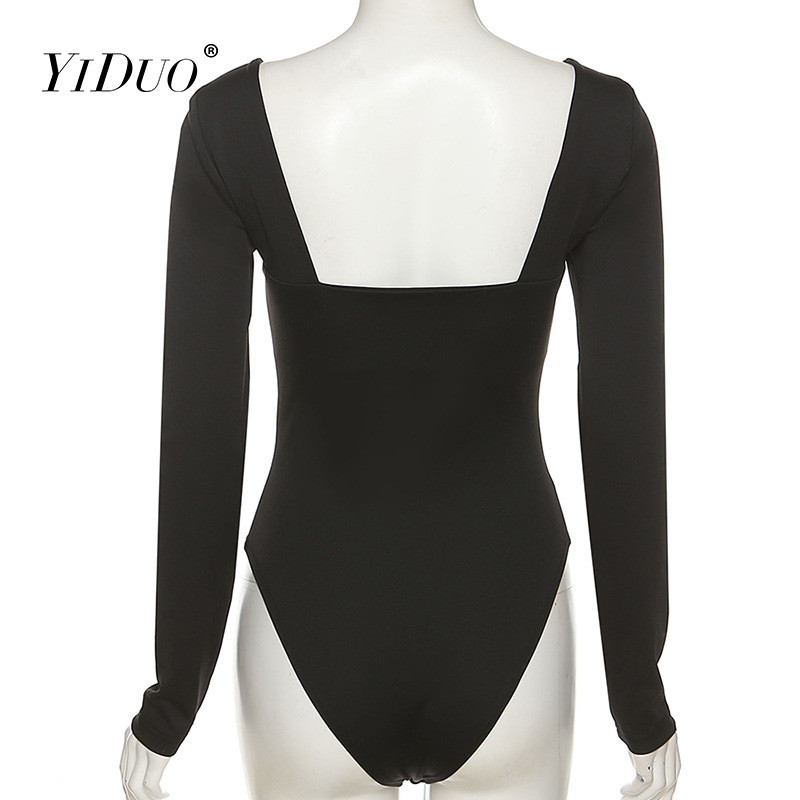 YiDuo Body cu mânecă lungă, sexy, fără spate, elegant, pentru femei, de bază, cu corp, cu corp de topuri, salopete slabe, body negre, pentru petrecere în club
