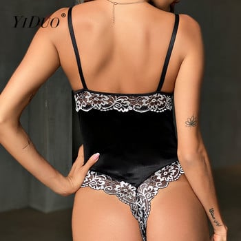 Γυναικείο κορμάκι YiDuo Vintage Δαντέλα με φλοράλ κέντημα See Through Sexy μαύρα βελούδινα κορμάκια Slim εσώρουχα κορμάκι Femme