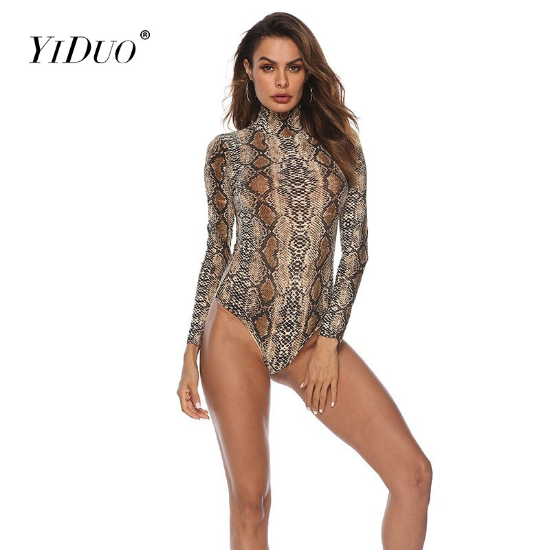 YiDuo Salopete casual cu mânecă lungă Salopete pentru femei Salopete cu mâneci lungi cu imprimeu de animale Imbracaminte de stradă Sexy Body pentru dama Topuri leopard