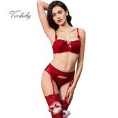 Varsbaby σέξι χριστουγεννιάτικο στιλ μισό φλιτζάνι εσώρουχα push up σουτιέν σετ 4 τμχ σουτιέν + κιλότα + καλτσοδέτες + κάλτσες