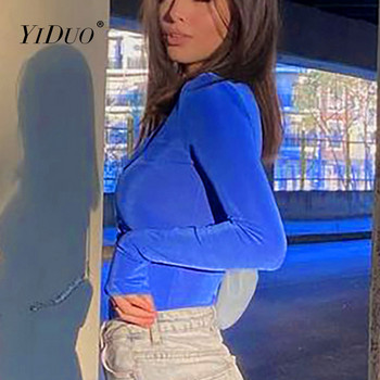 Синьо боди YiDuo Модно секси дамско боди с неправилни изрезки с дълъг ръкав Улично облекло 2022 Пролетно парти боди