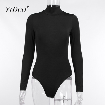 YiDuo Body dintr-o bucată fără spate pentru femei, sexy, cu mânecă lungă, salopete, toamnă, iarnă, bodycon, negru, alb, pentru petrecere, topuri