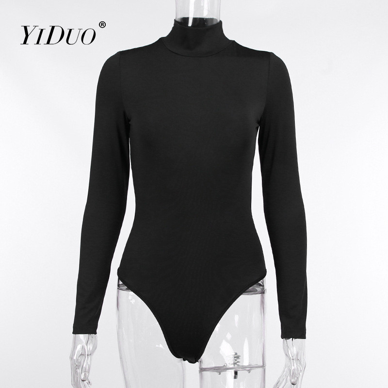 YiDuo Body dintr-o bucată fără spate pentru femei, sexy, cu mânecă lungă, salopete, toamnă, iarnă, bodycon, negru, alb, pentru petrecere, topuri