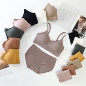 Set de lenjerie de corp fără cusături ATHVOTAR Set sutien solid pentru femei Set sutien și slip căptușit, confortabil, moale, costum de lenjerie intima pentru femei