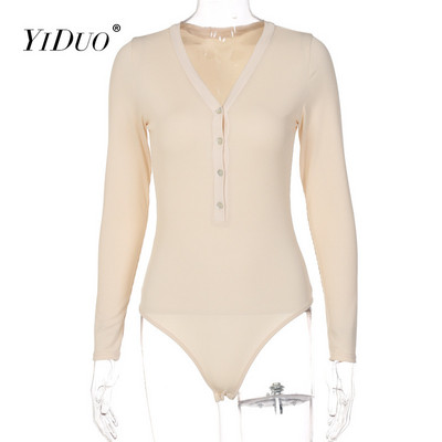 YiDuo 2022, nou, de primăvară, solid, cu decolteu în V, cu mânecă lungă, cu nasturi, pentru femei, topuri subțiri, sexy, pentru petrecere, în club.