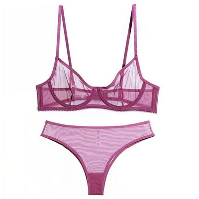 Σετ μαύρο σουτιέν 3 τεμαχίων Γυναικείο σετ εσωρούχων διάφανο See Through Mesh Γυναικείο σέξι κιλότο με ζώνη εσωρούχων με καλτσοδέτα