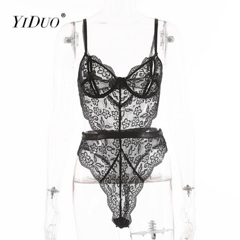 YiDuo Μαύρο κορμάκι Γυναικείο Δαντελένιο Σέξι κορμάκι με κοψίδι εξώπλατες φόρμες 2021 Νέα διαφανή γυναικεία φόρμα με κορμάκι