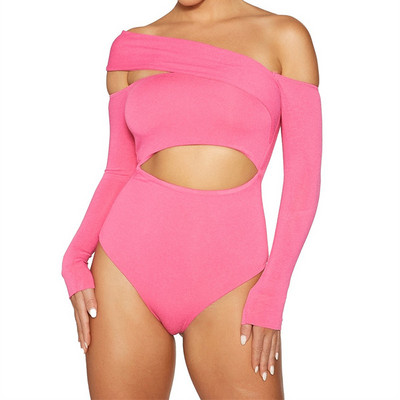 YiDuo Choker Halter Sexy Backless Fashion Bandage Party Body Femei Solid Bodycon Topuri Salopetă Decupată Body cu mânecă lungă