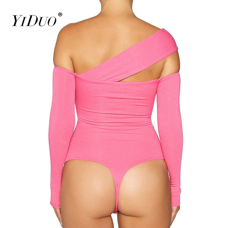 YiDuo Choker Halter Sexy Backless Fashion Bandage Party Body Femei Solid Bodycon Topuri Salopetă Decupată Body cu mânecă lungă