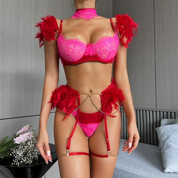 Ellolace Feather Lingerie See Through сутиен Луксозно бельо Дамско нецензурирано 6-Piece Special Light Lady Интимни червени сутиени