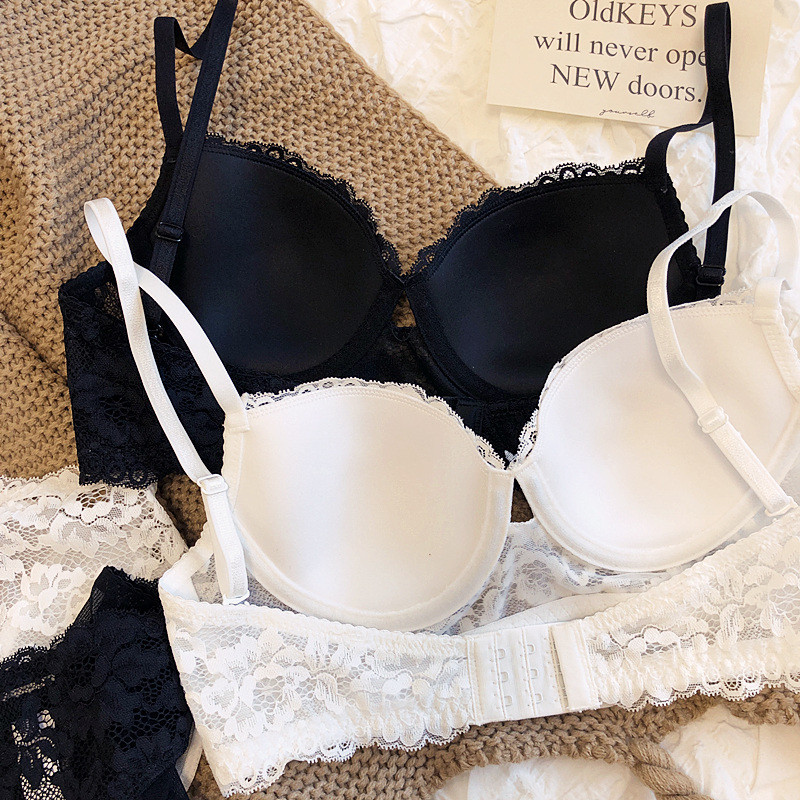 Set de sutien și chiloți confortabili cu sârmă subțire, moale, din bumbac, culoare pură, alb, roz, lenjerie intimă