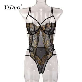 YiDuo Sensual Transparent Bodysuit Women Hot Sexy Lingerie Erotic Costumes Floral Cut Out Black Lace Bodysuit Clubwear Tops 2022