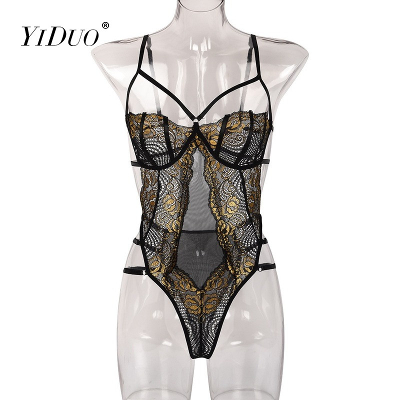 Body transparent YiDuo senzual pentru femei, lenjerie sexy sexy, costume erotice, decupat floral, body negru din dantelă, îmbrăcăminte de club, topuri 2022