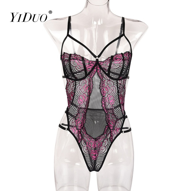 Body transparent YiDuo senzual pentru femei, lenjerie sexy sexy, costume erotice, decupat floral, body negru din dantelă, îmbrăcăminte de club, topuri 2022