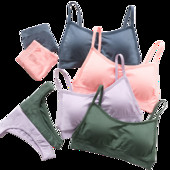 Set de lenjerie de corp fără cusături pentru femei Set de sutien fără sârmă cu tanga sexy Topuri crop pentru femei Chiloți brazilian sexy Lenjerie intimă fără spate