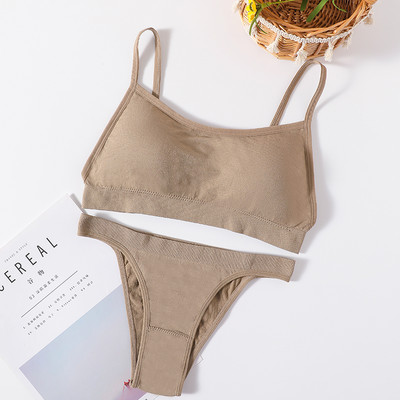 Set de lenjerie de corp fără cusături pentru femei Set de sutien fără sârmă cu tanga sexy Topuri crop pentru femei Chiloți brazilian sexy Lenjerie intimă fără spate