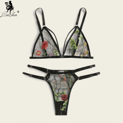 Leechee naiste aluspesu tikandikomplekt Seksikas naiste pesu Võrgustikku läbipaistev rinnahoidja komplektid Moodne V-kaelusega magamisriietus Mugav ülikond