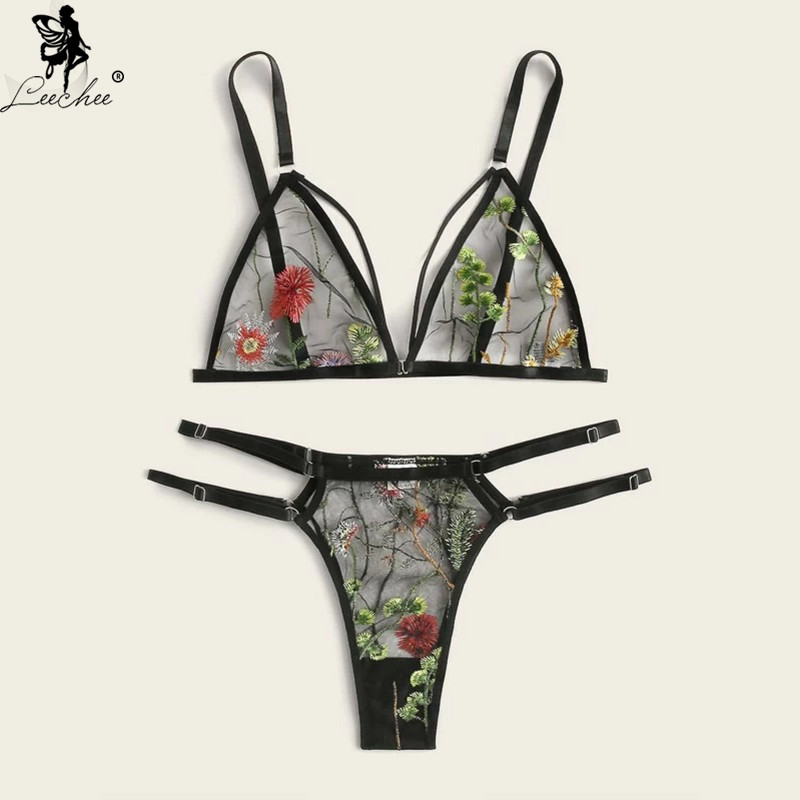 Leechee naiste aluspesu tikandikomplekt Seksikas naiste pesu Võrgustikku läbipaistev rinnahoidja komplektid Moodne V-kaelusega magamisriietus Mugav ülikond