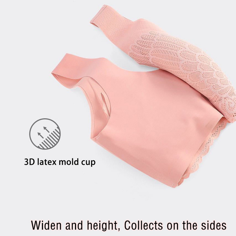 ΝΕΟ Σουτιέν χωρίς σύρμα Άνετα και χωρίς ραφές Γυναικεία εσώρουχα δαντέλα συν μέγεθος Εσώρουχα Σουτιέν χωρίς ραφή με Gathers Pad Bra Bh